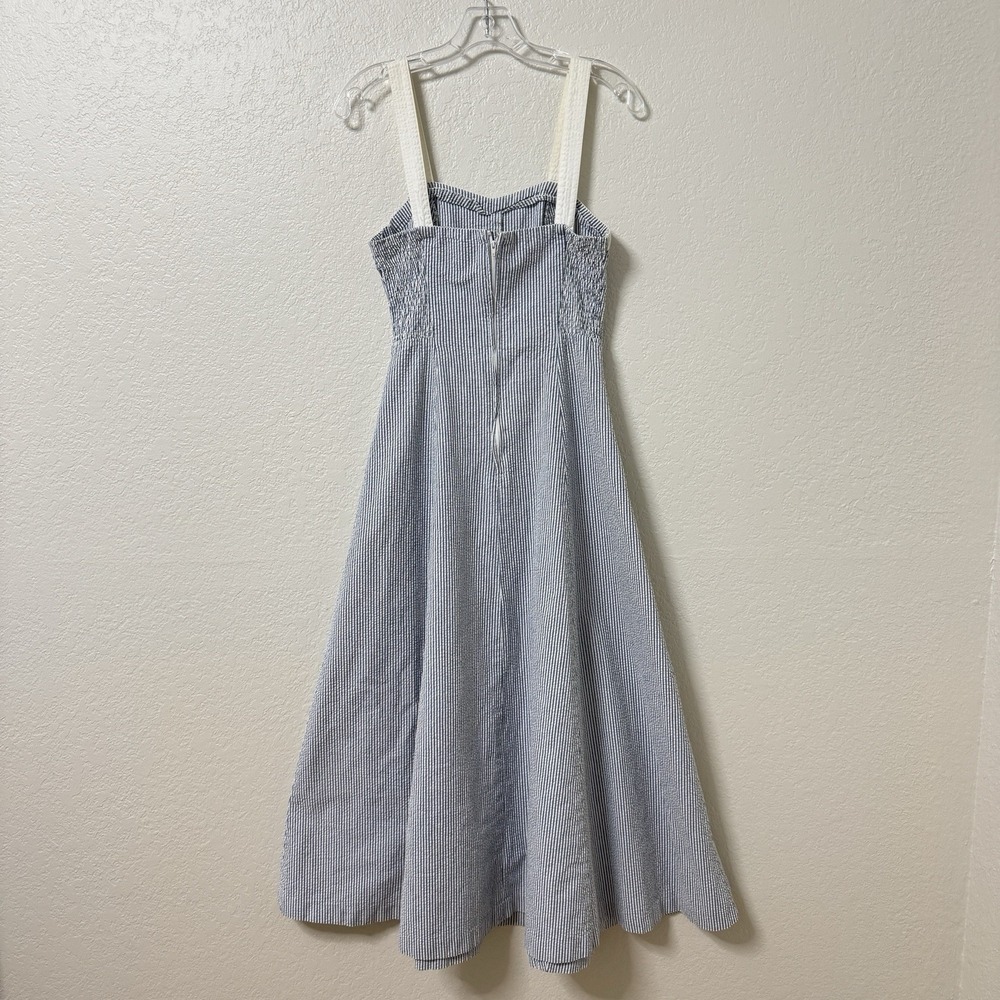 Vintage Armani Jeans Dress Womens 4 Blue Seersucker Striped Sundress Coastal - Picture 5 of 11